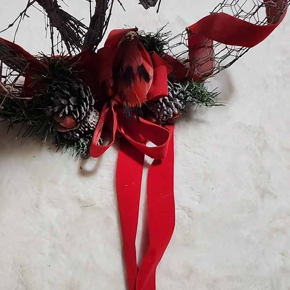 Festive Red and Green Holiday Wreath-- Wire Circle.